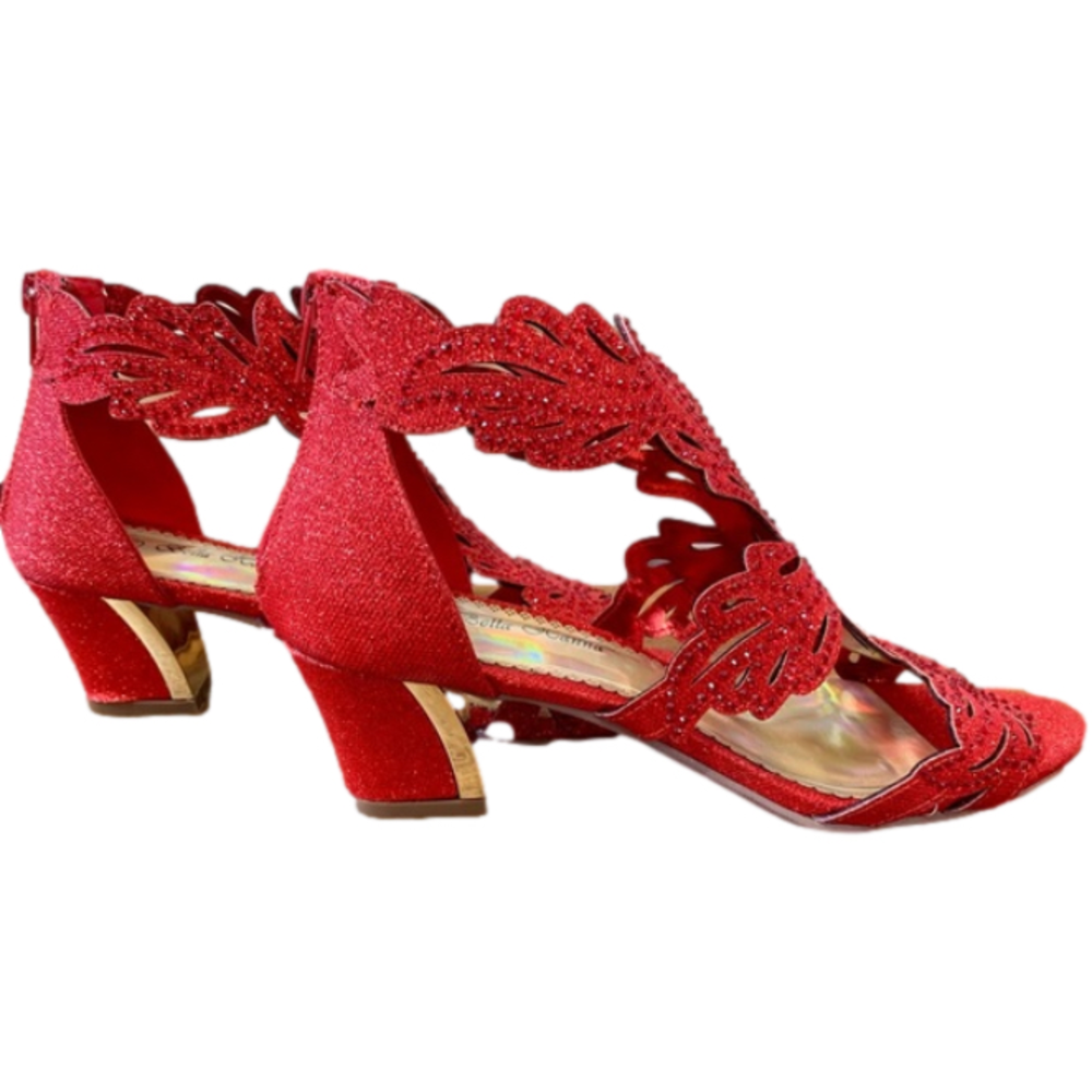 Red Rhinestone Open Toe Heels